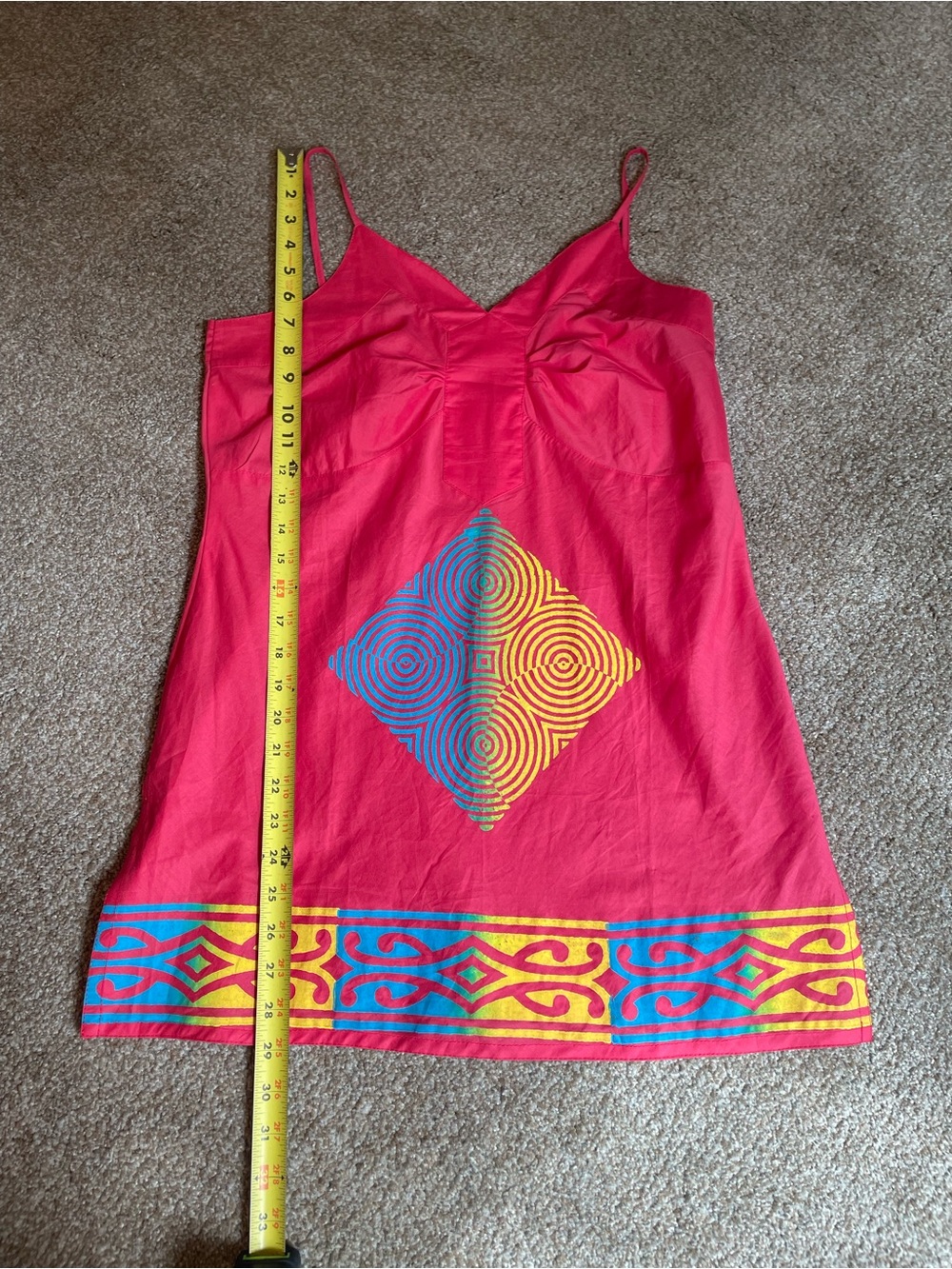 VTG Peppertree Pink Spaghetti Strap Tunic Top/Dress W/ Geometric Pattern Sz L - Picture 8 of 9